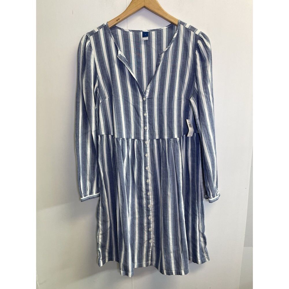 Old Navy Women's Size S Blue White Stripe Button Front Shirt Dress Long‎ Sleeve